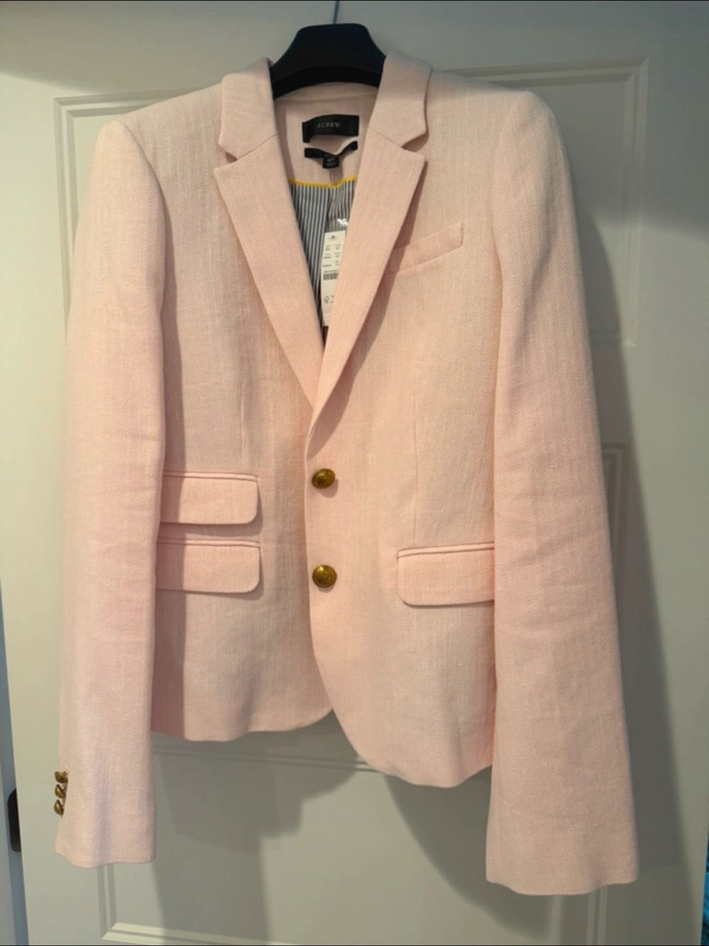 J. Crew Pastel Pink Tailored Blazer with Gold Buttons